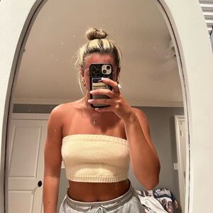 Cream Strapless Knit Tube Top